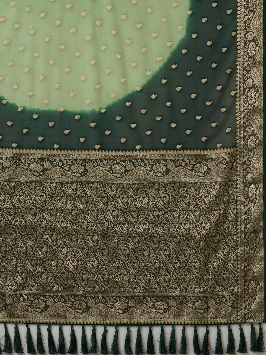 Anouk Green & Gold-Toned Woven Design Zari Pure Georgette Kanjeevaram Saree - Distacart
