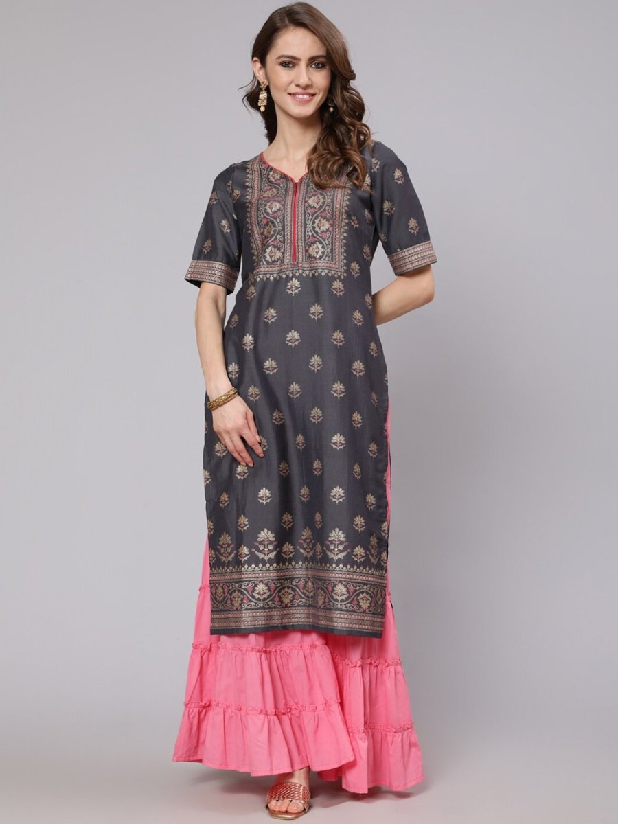 Aks Ethnic Motifs Printed Straight Silk Kurta - Distacart