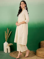 Thumbnail for Sangria Off White Floral Embroidered Mirror Work Pure Cotton Anarkali Kurta Set
