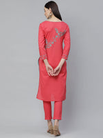 Thumbnail for ADA Women Pink & Blue Chikankari Hand Embroidered Sustainable Handloom Kurta with Trousers - Distacart