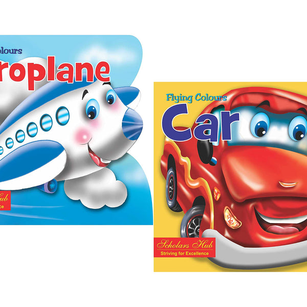 Storybook For Kids: Scholars Hub Flying Colours Cut Out Board Book (Cars, Aeroplane) (Set Of 2 Books) (Illustrated) (24 Pages ) - Dista