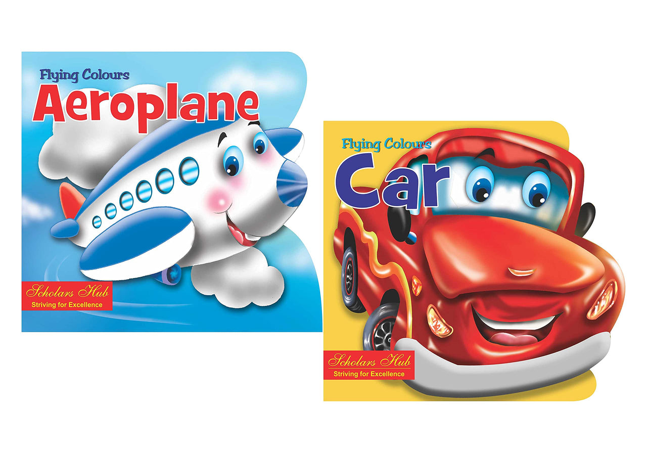 Storybook For Kids: Scholars Hub Flying Colours Cut Out Board Book (Cars, Aeroplane) (Set Of 2 Books) (Illustrated) (24 Pages ) - Dista