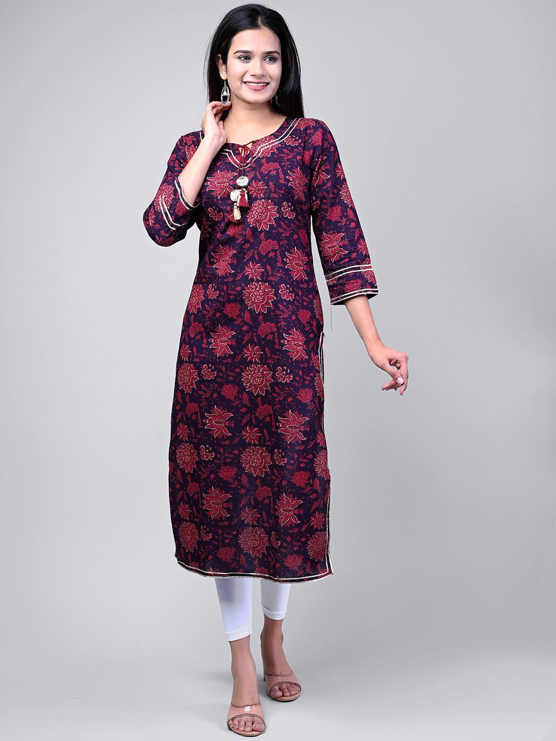 Swasti Women Maroon & Red Floral Printed Floral Kurta - Distacart