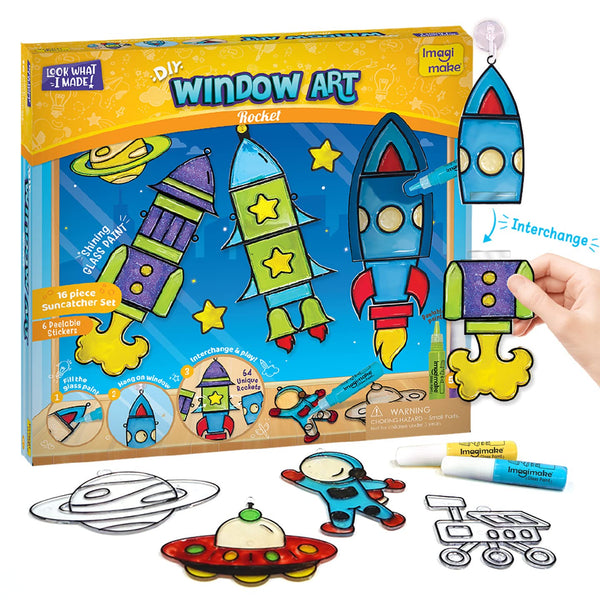 Imagimake Window Art for Kids - Rocket | Suncatcher Kits for Kids, Arts and Crafts for Ages 6-8 | Birthday Gifts for 5 6 7 8 9 10 11 12 Years Old Boys & Girls