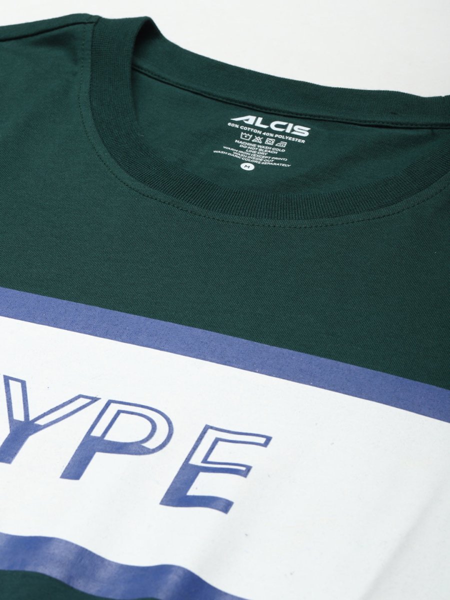 Alcis Men Green & White Typography Printed Slim Fit T-shirt - Distacart