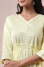 Thumbnail for Juniper Women's Yellow Solid Pure Cotton Solid Tiered Maxi Dress With Gota Work Dori Tie-Up & Cushioned Tassels At Waist - Distacart