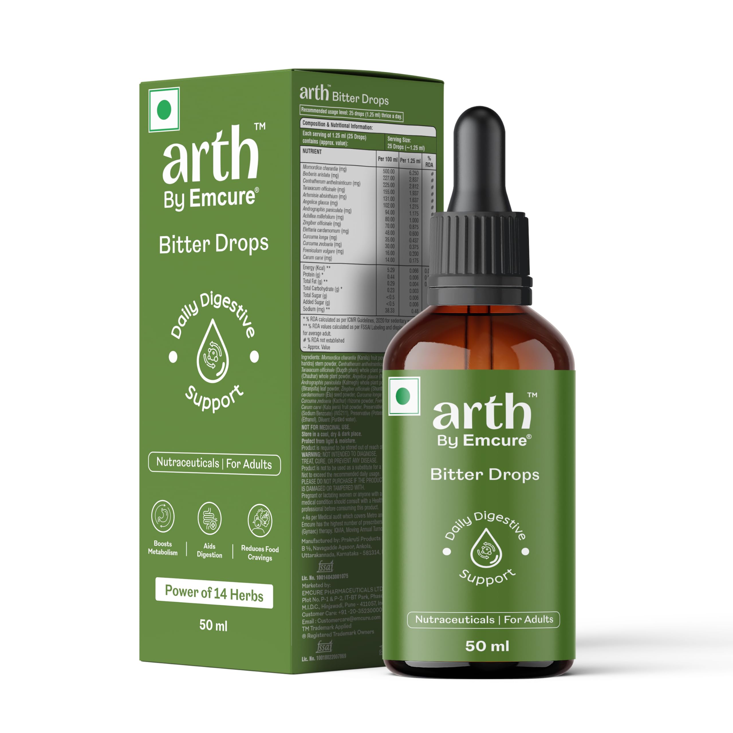 Arth Bitter Drops for Weight Management | With 14 Herbal Bitters, Karela, Dry Ginger, Haldi | Supports Digestion, Bloating Issues & Gas Relief | For Men & Women | Liquid Drops
