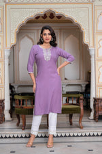 Thumbnail for Juniper Women's Purplethread Embroidered Rayon Kurta - Distacart