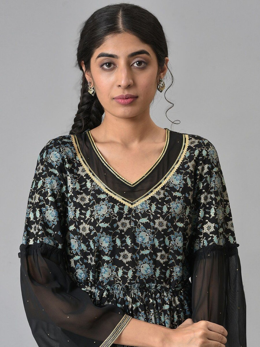 AURELIA Black Floral Printed Liva Maxi Dress - Distacart