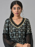 Thumbnail for AURELIA Black Floral Printed Liva Maxi Dress
