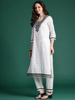 Thumbnail for Indo Era Floral Embroidered Pure Cotton Kurta with Trousers & Dupatta
