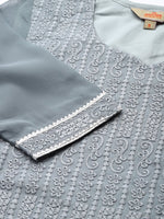 Thumbnail for Anouk Women Grey Ethnic Motifs Embroidered Straight Kurta with Palazzos Dupatta - Distacart