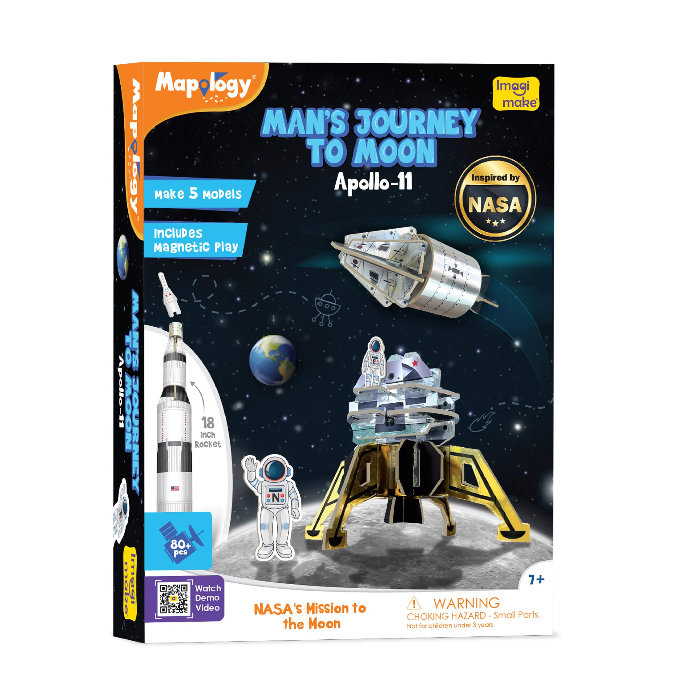 Imagimake Mapology Man's Journey to Moon | NASA Mission Apollo 11 | Rocket & Satellite Model Making Set | Space Toys for ages 8-13 | Educational Science Kits for Kids Age 8-12 | Gifts for Boys & Girls