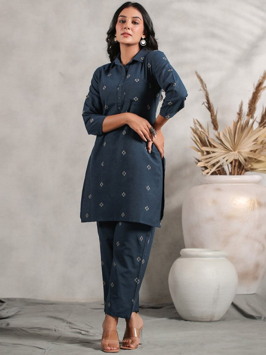Anubhutee Ethnic Motifs Printed Shirt Collar Kurta with Trousers - Distacart