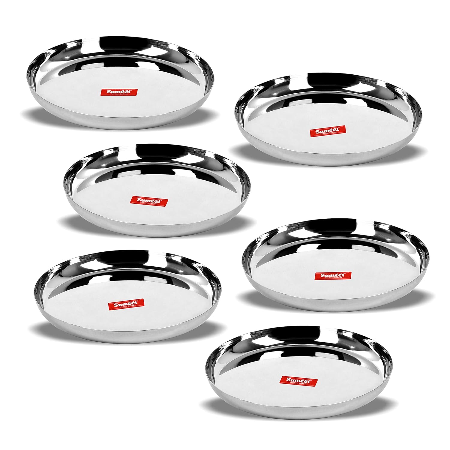 Sumeet Stainless Steel Plates - Set of 6, Silver - Dista