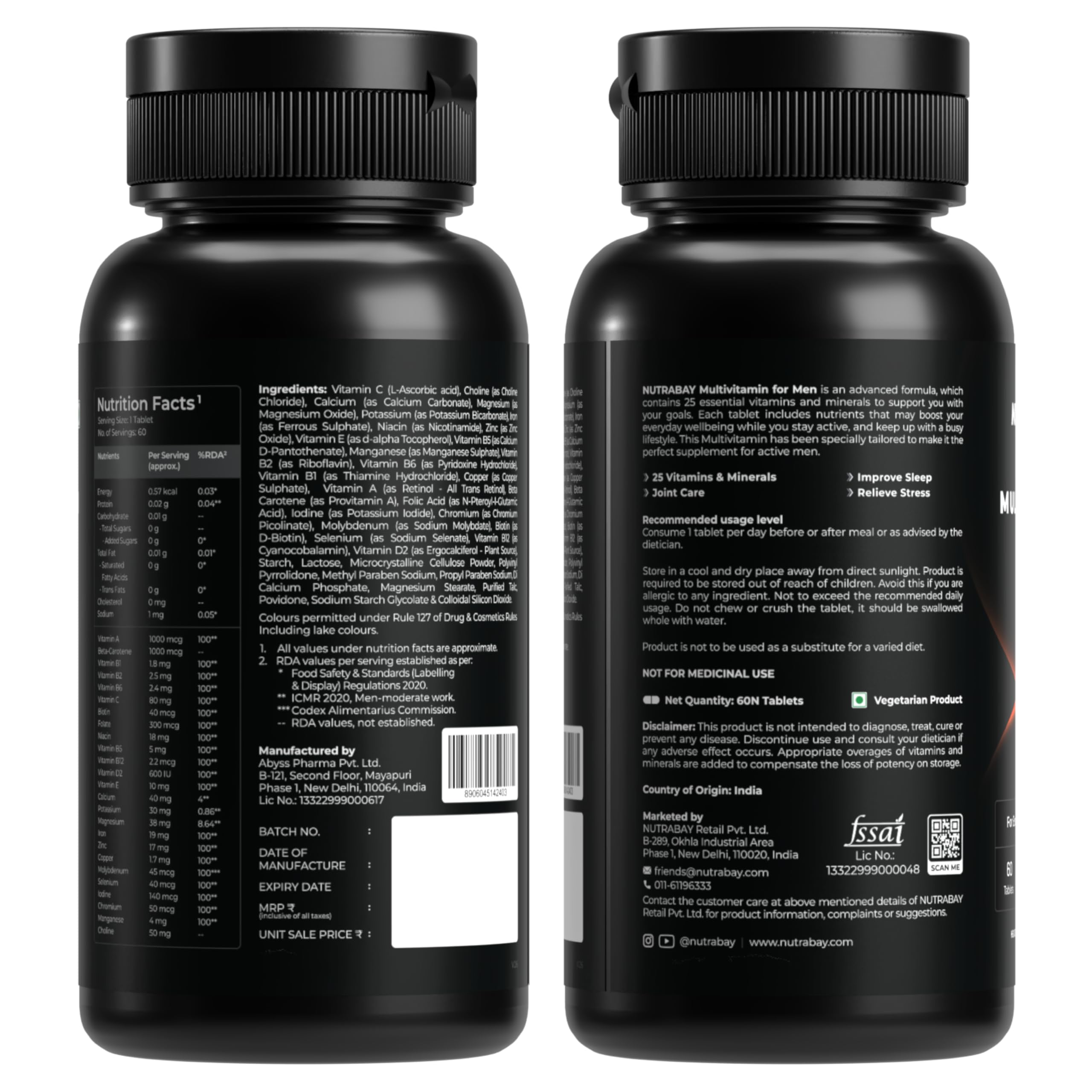 Nutrabay Pro Active Multivitamin for Men with Zinc, Magnesium, Vitamin B,C,A,E – Enhances Energy, Immunity & Better Sleep– 60 Veg Capsules | 100% RDA for Viamins & Minerals | Purity Tested Supplement