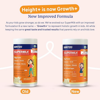 Gritzo SuperMilk Height+ (7-12y Girls), 10g Protein (Creamy Vanilla) - Distacart