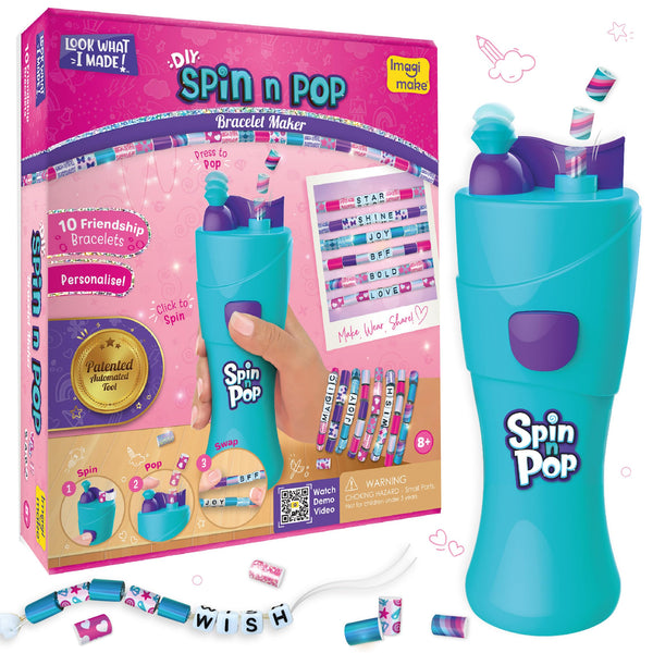 Imagimake Spin n Pop DIY Bracelet Making Kit | Patented Electric Bracelet Maker | Ages 8-13 | Create 10 Unique Bracelets with Shiny Foil Beads, Alphabet Beads & Clasps for Teen Girls