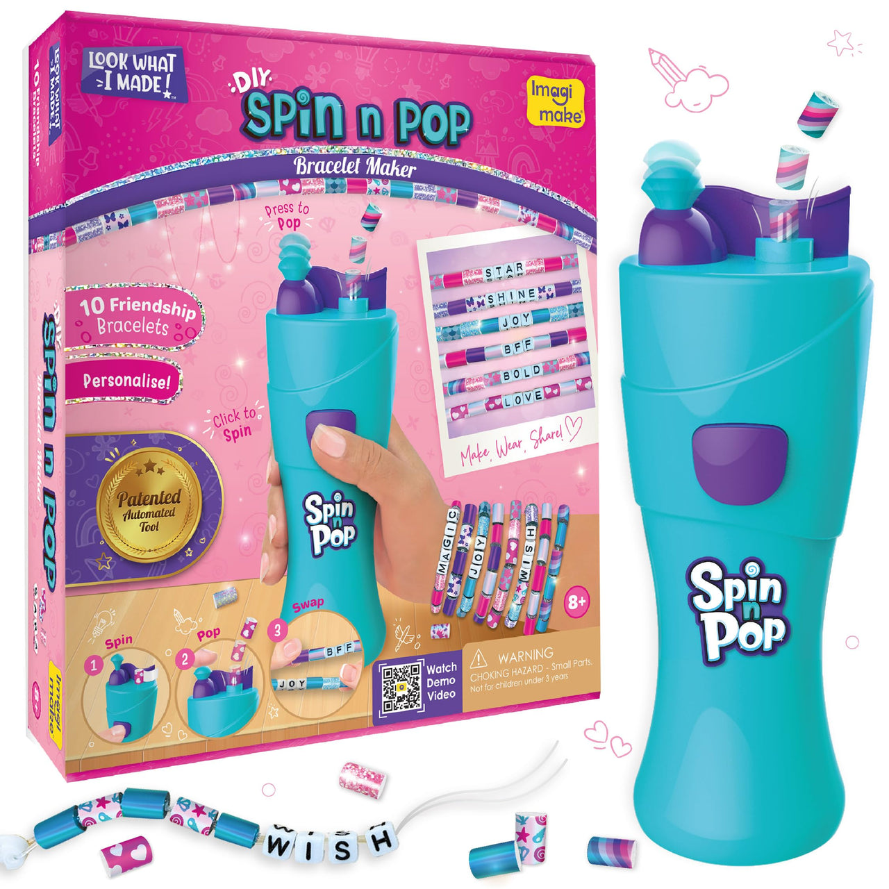 Imagimake Spin n Pop DIY Bracelet Making Kit | Patented Electric Bracelet Maker | Ages 8-13 | Create 10 Unique Bracelets with Shiny Foil Beads, Alphabet Beads & Clasps for Teen Girls - Distacart