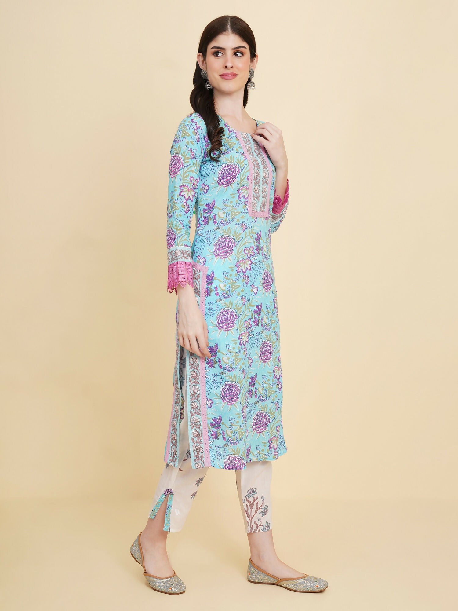 Designer Stylish skyblue Cotton Stitched Suit With Dupatta - Tanisha - Distacart