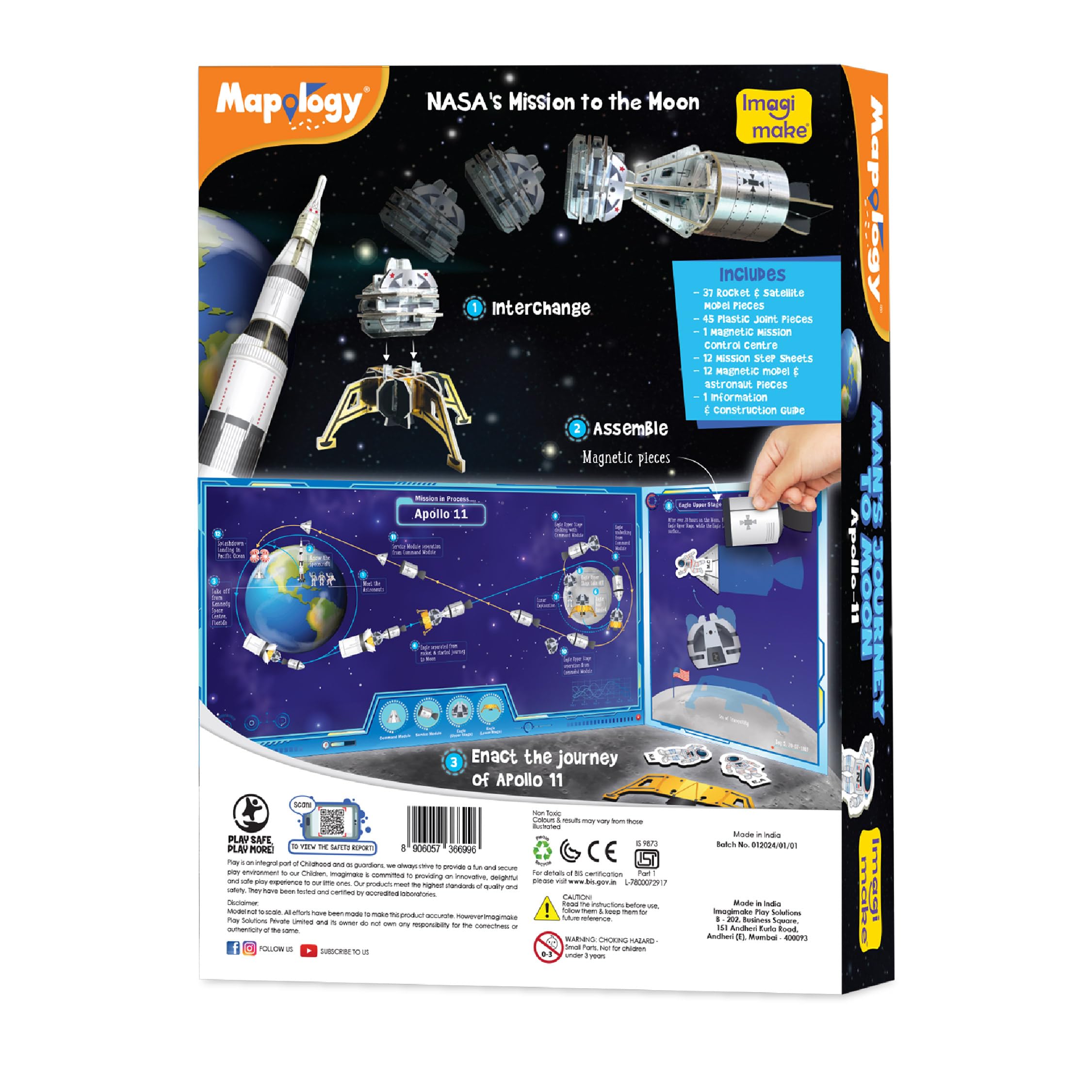 Imagimake Mapology Man's Journey to Moon | NASA Mission Apollo 11 | Rocket & Satellite Model Making Set | Space Toys for ages 8-13 | Educational Science Kits for Kids Age 8-12 | Gifts for Boys & Girls