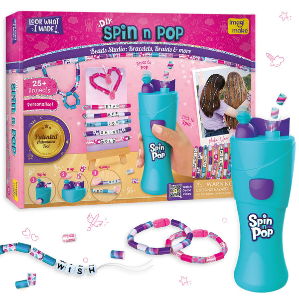 Imagimake Spin n Pop : DIY Bracelets Braids & More | Patented Electric Bracelet Maker | DIY Craft Kits for Girls Ages 8-13 | Create 25+ Accessories for Girls 10-12 | Teenage Girl Gift Ideas