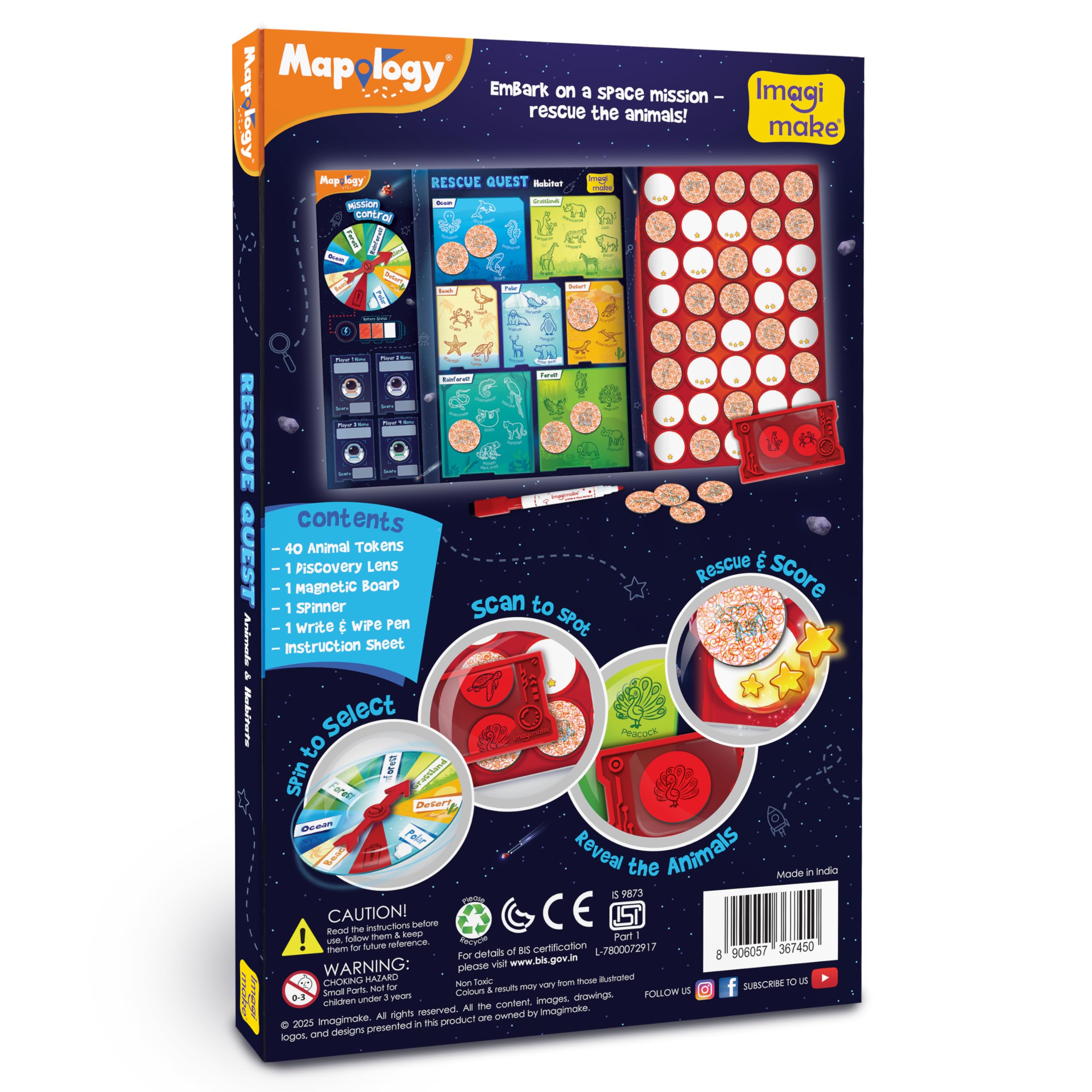 Imagimake Rescue Quest–Animals & Habitats | Spin, Discover & Rescue Animals | Educational Toys |Fun Board Games for Friends & Family Night |Travel-Friendly Indoor Game |Gift for Kids Ages 5,6,7,8,9,10