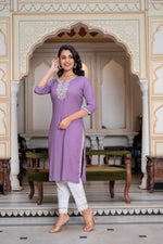 Thumbnail for Juniper Women's Purplethread Embroidered Rayon Kurta - Distacart