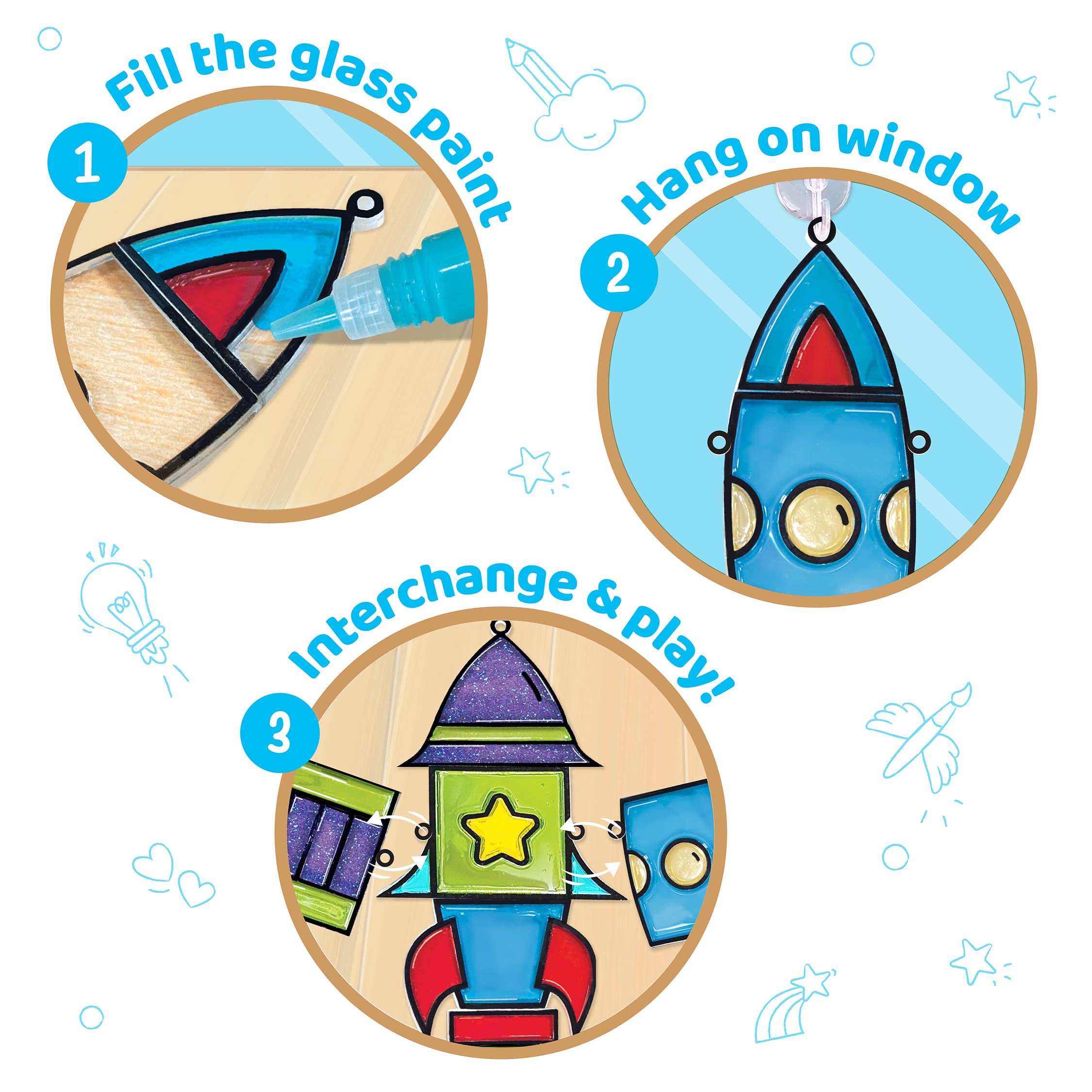 Imagimake Window Art for Kids - Rocket | Suncatcher Kits for Kids, Arts and Crafts for Ages 6-8 | Birthday Gifts for 5 6 7 8 9 10 11 12 Years Old Boys & Girls
