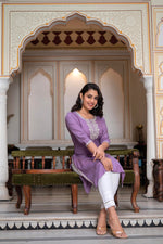 Thumbnail for Juniper Women's Purplethread Embroidered Rayon Kurta - Distacart
