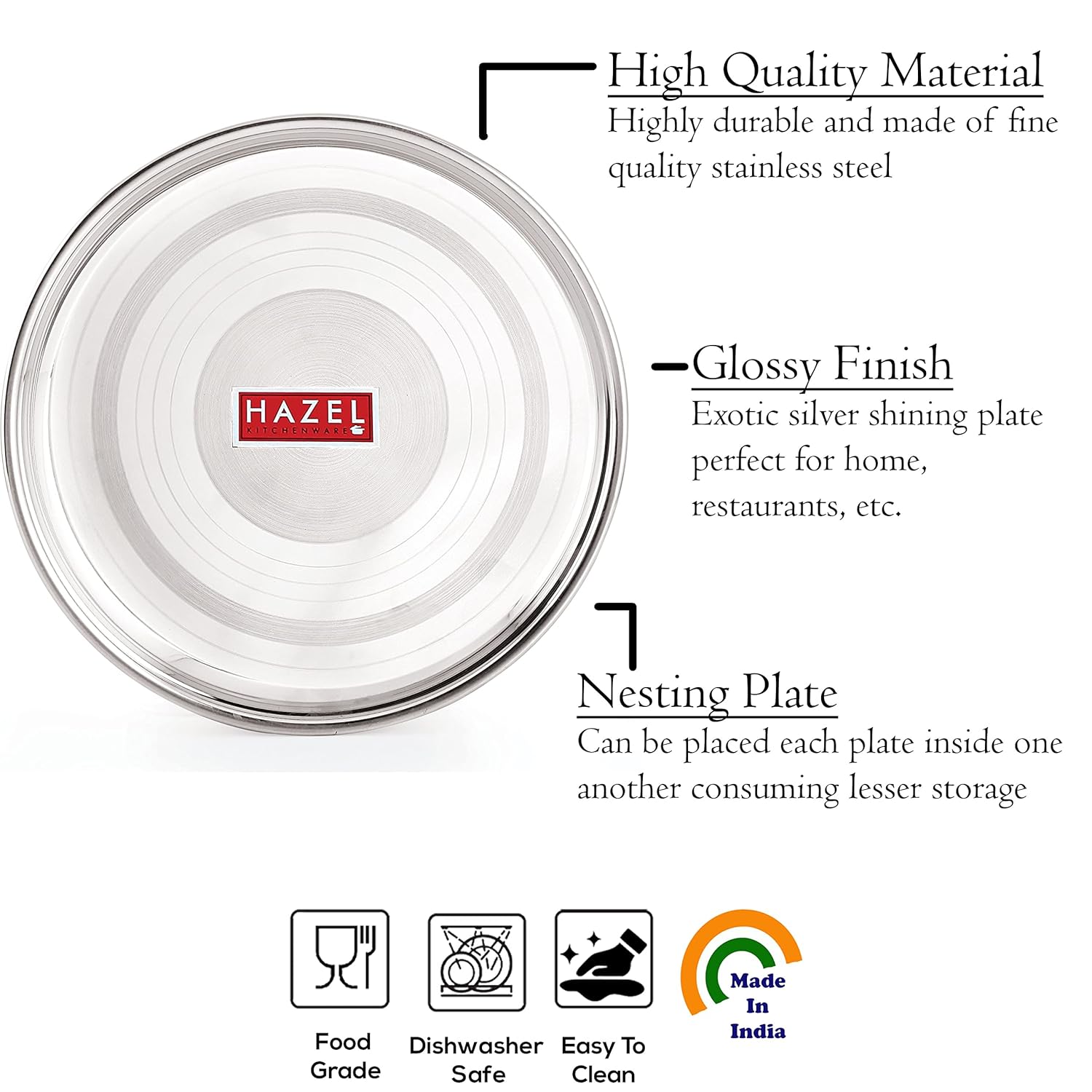 HAZEL Stainless Steel Plate Set for Dinner Launch, Set of 2, 28.5 cm, Medium - Dista
