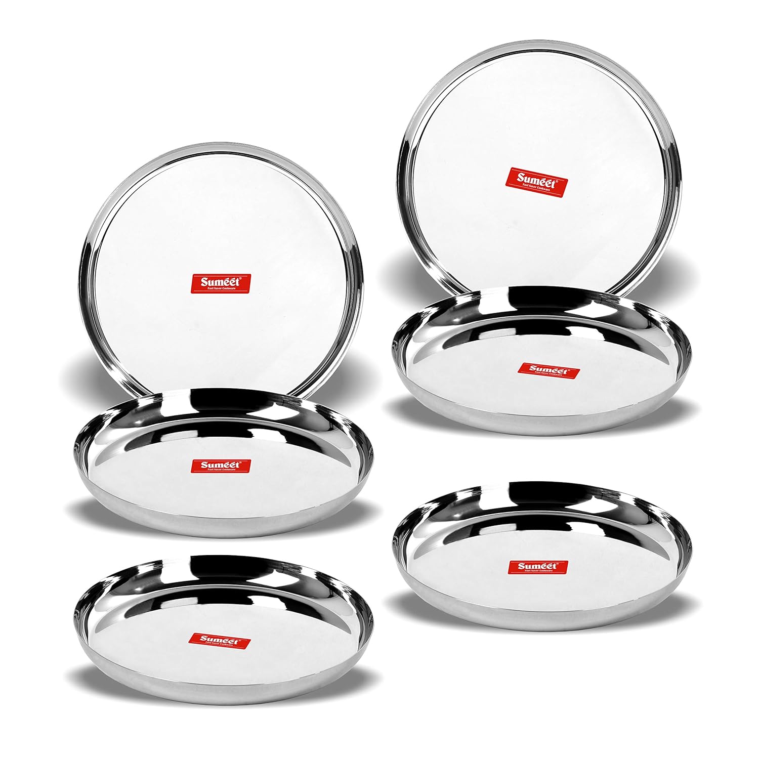 Sumeet Stainless Steel Plates - Set of 6, Silver - Dista