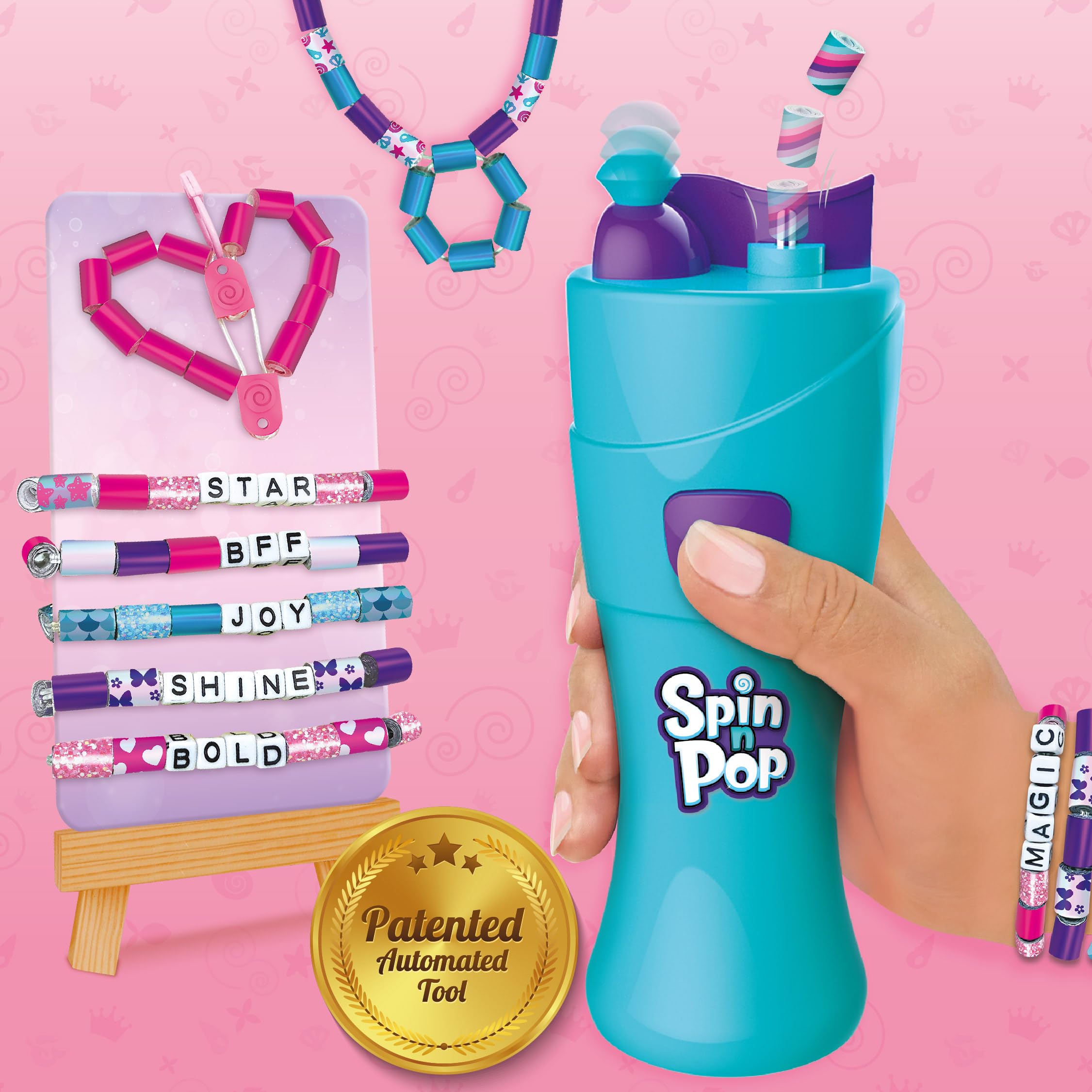 Imagimake Spin n Pop : DIY Bracelets Braids & More | Patented Electric Bracelet Maker | DIY Craft Kits for Girls Ages 8-13 | Create 25+ Accessories for Girls 10-12 | Teenage Girl Gift Ideas