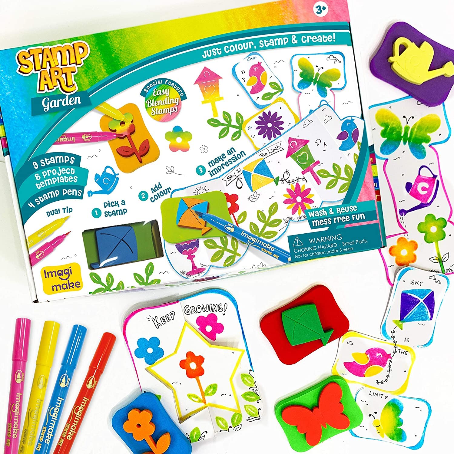 Imagimake Stamp Art - Garden - Stamps for Kids with Easy Blending Pens | Arts and Crafts for Kids Ages 3-5 | 3 to 5 Year Old Girl Gifts & Boy Gifts | Coloring Set - Distacart