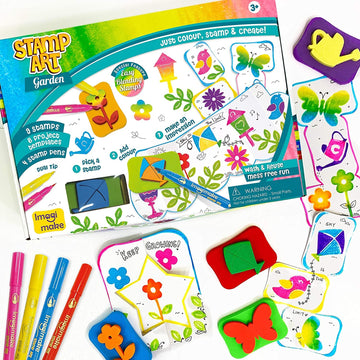 Imagimake Stamp Art - Garden - Stamps for Kids with Easy Blending Pens | Arts and Crafts for Kids Ages 3-5 | 3 to 5 Year Old Girl Gifts & Boy Gifts | Coloring Set - Distacart
