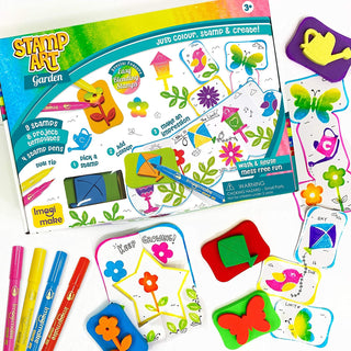 Imagimake Stamp Art - Garden - Stamps for Kids with Easy Blending Pens | Arts and Crafts for Kids Ages 3-5 | 3 to 5 Year Old Girl Gifts & Boy Gifts | Coloring Set