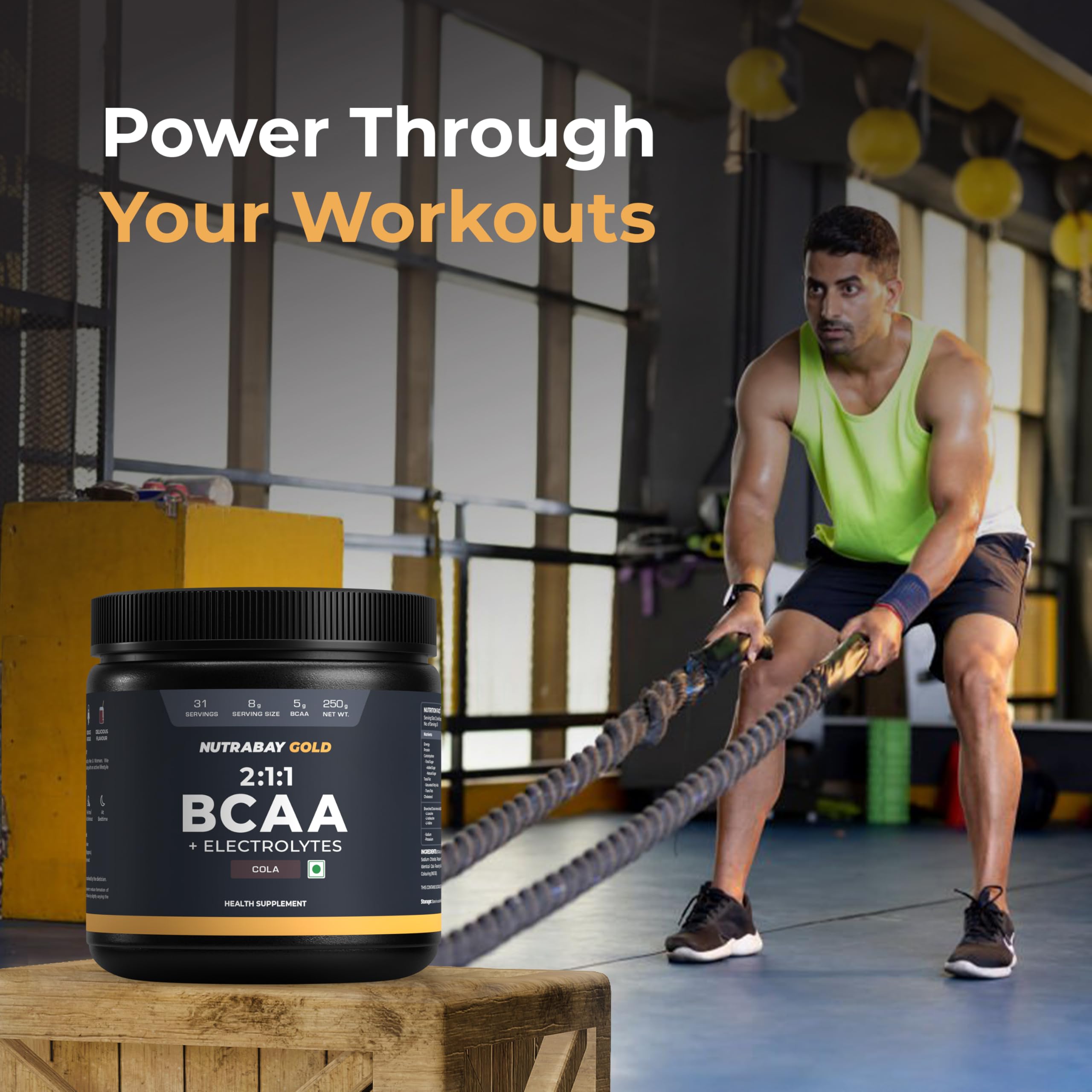 Nutrabay Gold BCAA 2:1:1 with Electrolytes 5000 mg Vegan BCAAs per Serving – Pre/Post Workout Energy Drink for Muscle Build Up & Faster Recovery - Tested for Purity - No Banned Substances – 250g, Cola