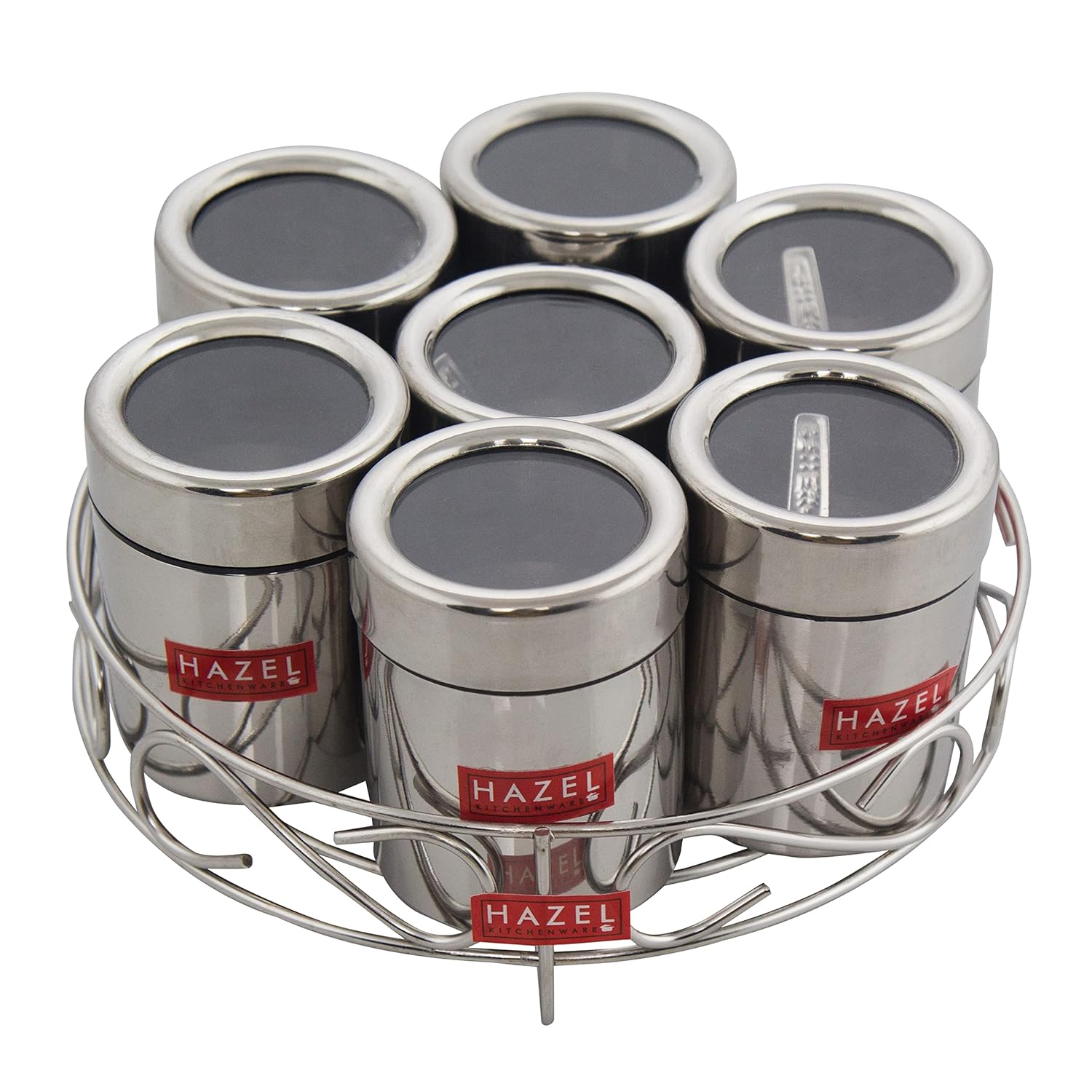 HAZEL Stainless Steel Masala Container|Masala Boxes for Kitchen with 7 Spoons(Set of 7) - Dista