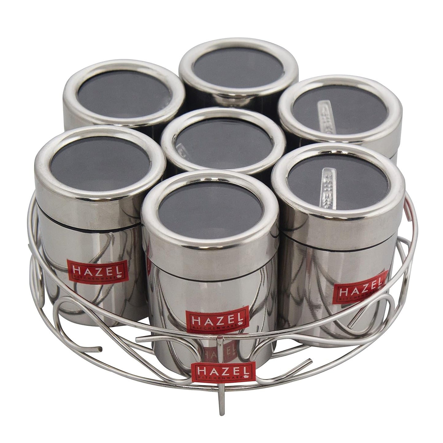 HAZEL Stainless Steel Masala Container|Masala Boxes for Kitchen with 7 Spoons(Set of 7) - Dista