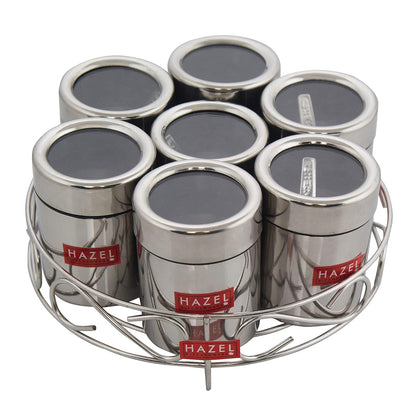 HAZEL Stainless Steel Masala Container|Masala Boxes for Kitchen with 7 Spoons(Set of 7) - Dista
