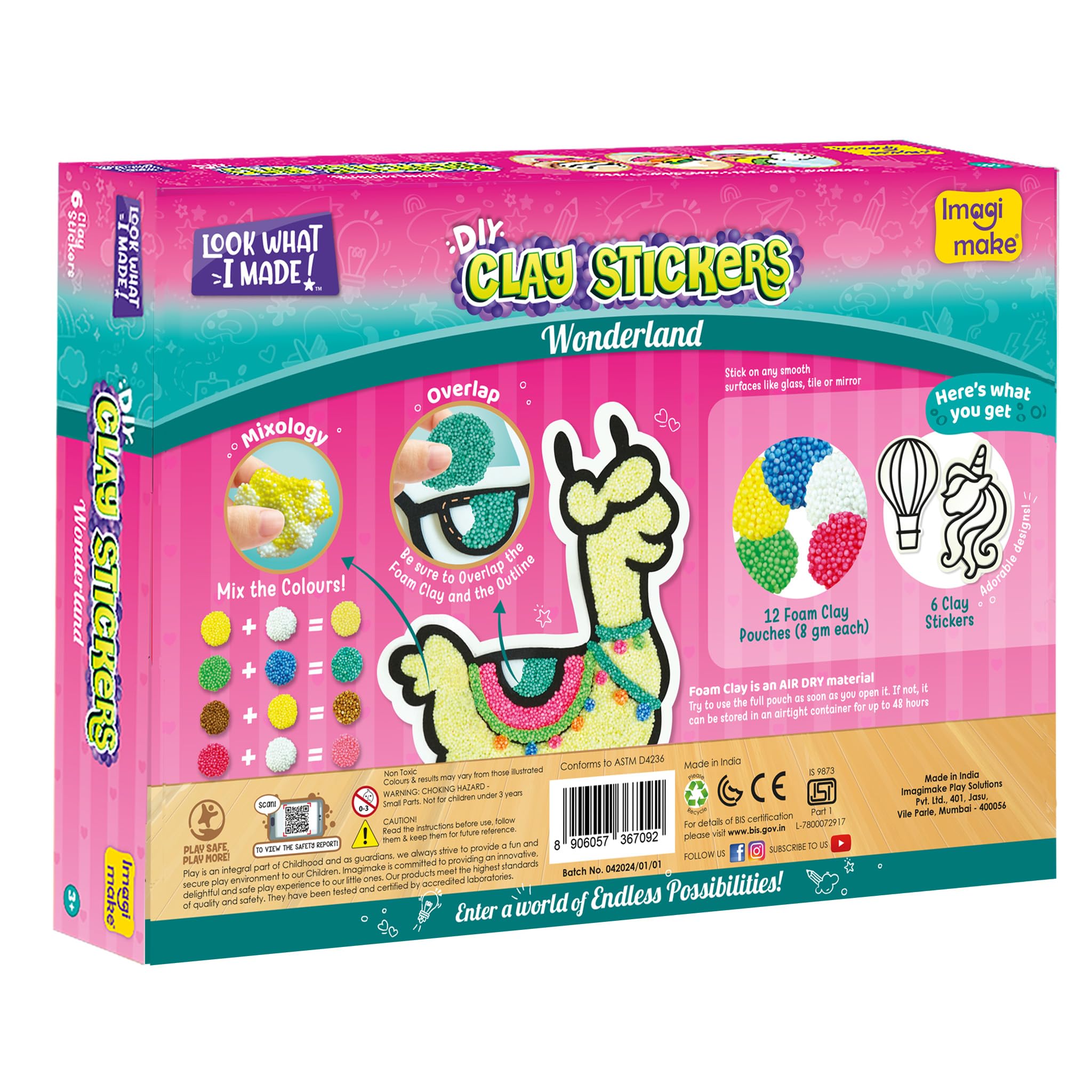 Imagimake Clay Stickers: Wonderland | No Mess Air Dry Foam Clay for Kids, 12 Clay Pouches, 8 Colors, 6 Unique DIY Stickers | Craft Supplies, Travel Toys | Birthday Gifts for Kids Ages 3 4 5 6 7 8