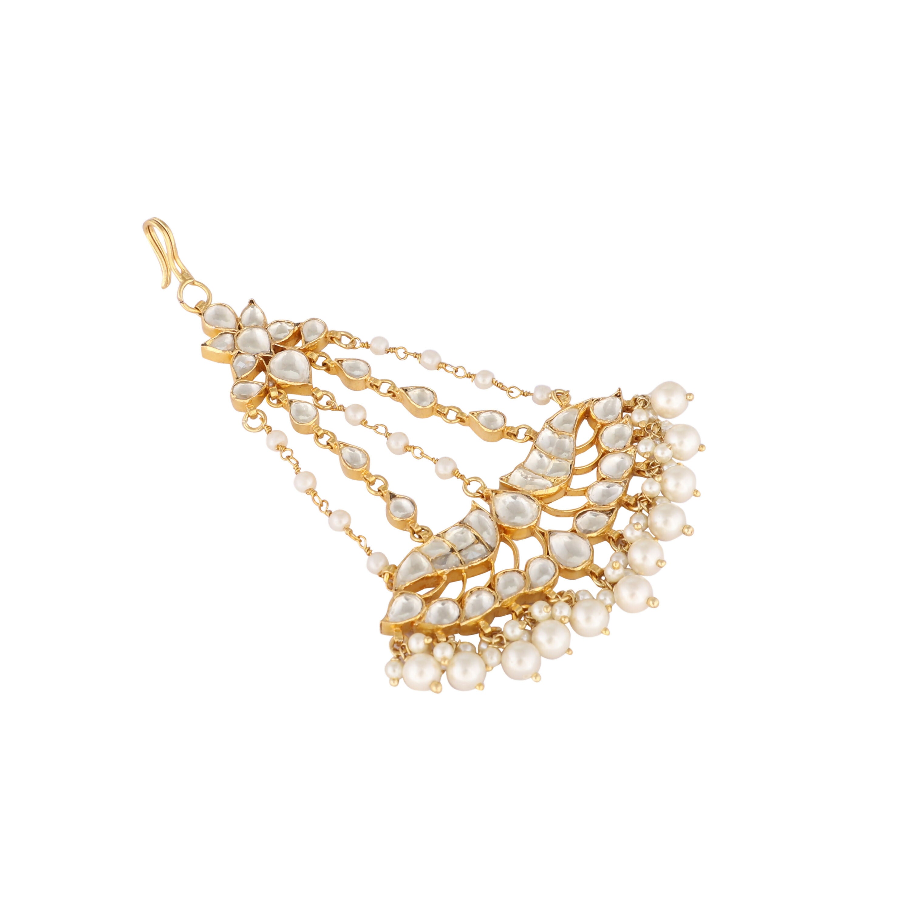 Nuyug 22K Gold-Plated Kundan & Pearl Studded Jhumar Paasa Head Jewellery
