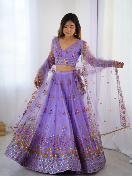 Joban Fashion Purple Lehenga Net Coding Dori with Sequence with Rivet Moti