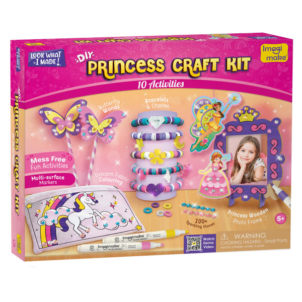 Imagimake Princess Craft Kit | 10 Mess-Free DIY Activities | Bracelet Making Kit, Unicorn Pouch, Butterfly Wands & Photo Frame | Girls Toys Age 6-8 | 5,6,7,8,9,10,11,12 Year Old Girl Birthday Gifts