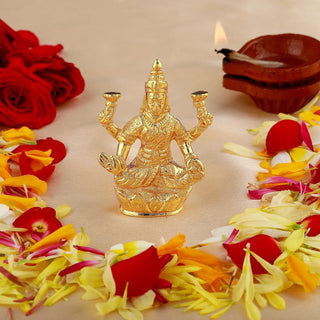 Estele Gold-Polished goddess of wealth Laxmi Devi on lotus Idol for Home/Car decor - Distacart