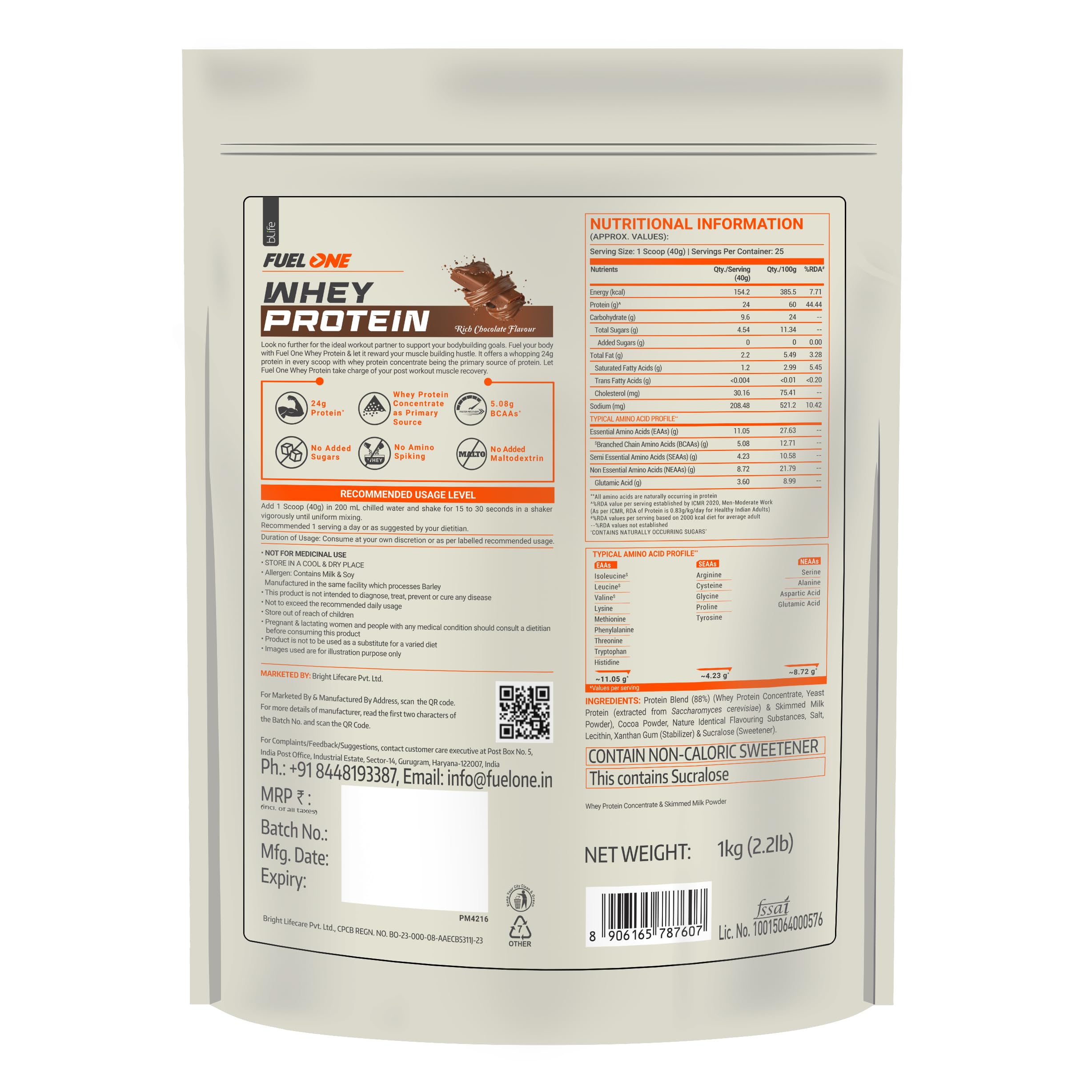 Fuelone Whey Protein (Rich Chocolate, 1Kg / 2.2Lbs)
