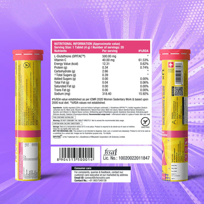 Chicnutrix Glow 500mg Effervescent Tablets - Strawberry & Lemon Flavor, For Glow & Radiance Skin - Distacart
