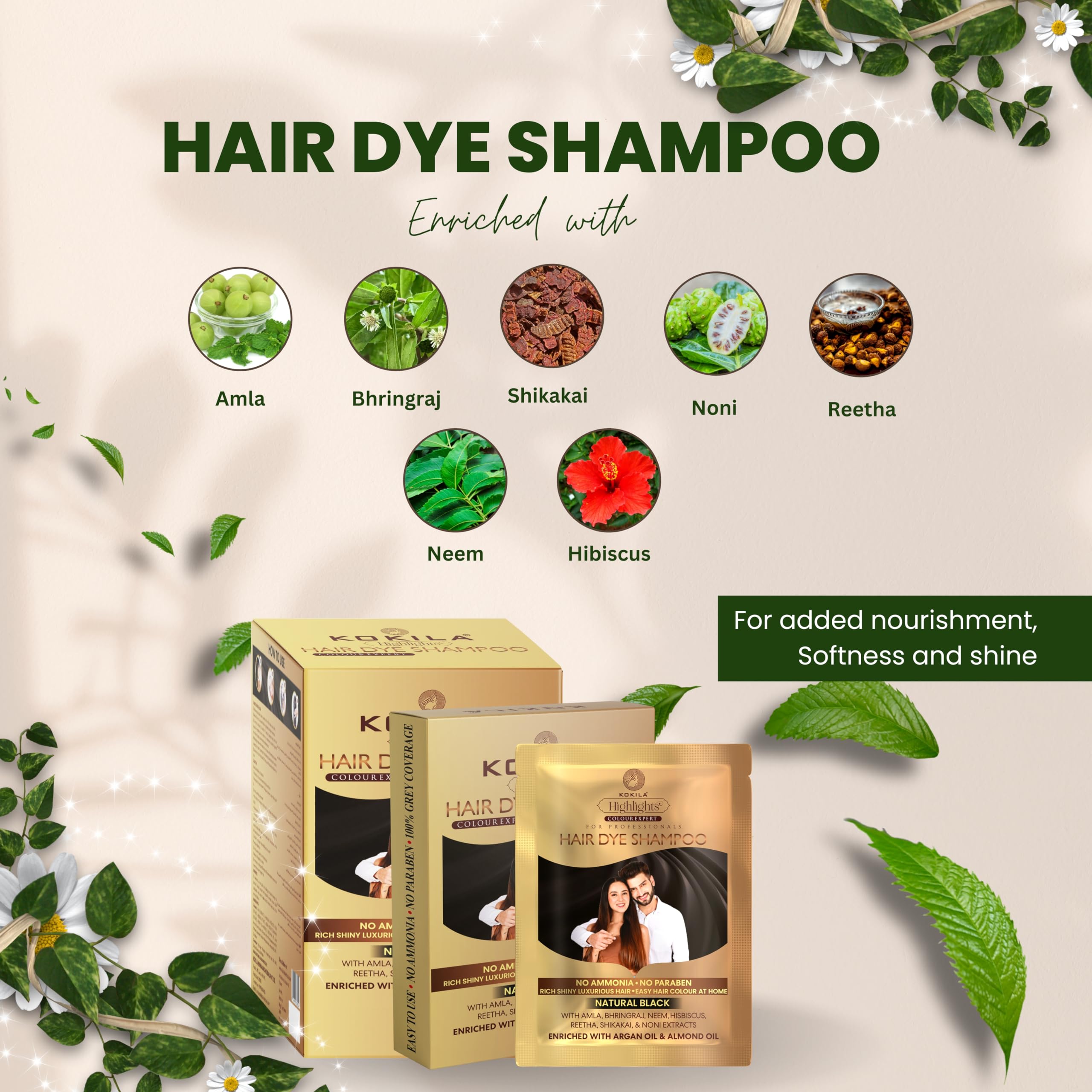 Kokila Unisex Hair Color Shampoo Sachet