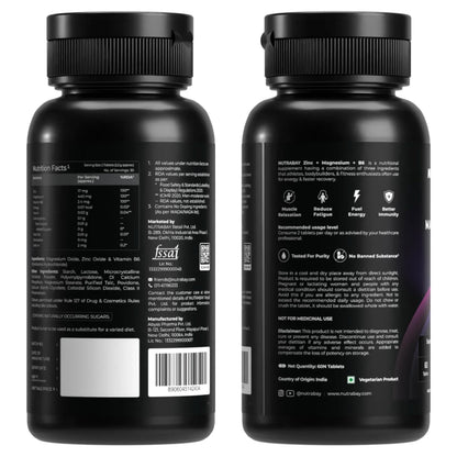 Nutrabay Pro Zinc Magnesium (ZMA) with 100% RDA Zinc, Magnesium Aspartate & Vitamin B6 – Muscle Strength, Recovery, Better Sleep & Anxiety Relief – 60 Veg Tablets | Tested for Purity