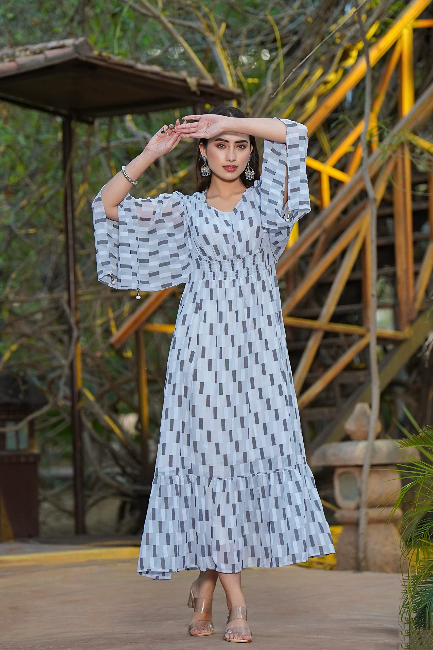 Juniper Women's Women Beautiful Grey Checked Tiered Dress - Distacart